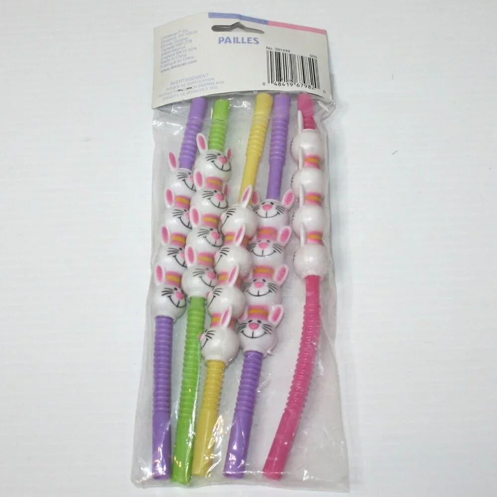 Amscan Fun Favors 5 Easter Bunny Straws NEW in Package